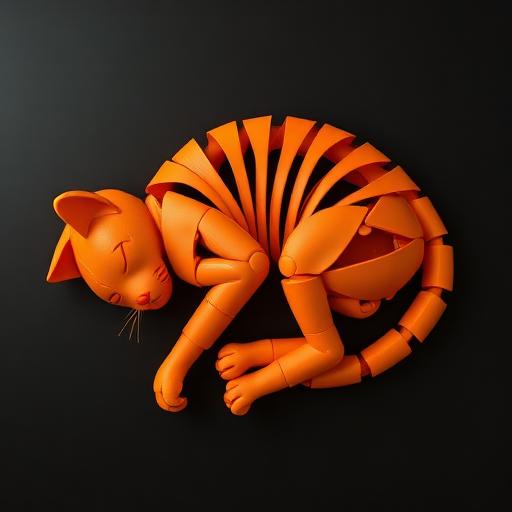 Gatinho flexi articulado dormindo enrolado