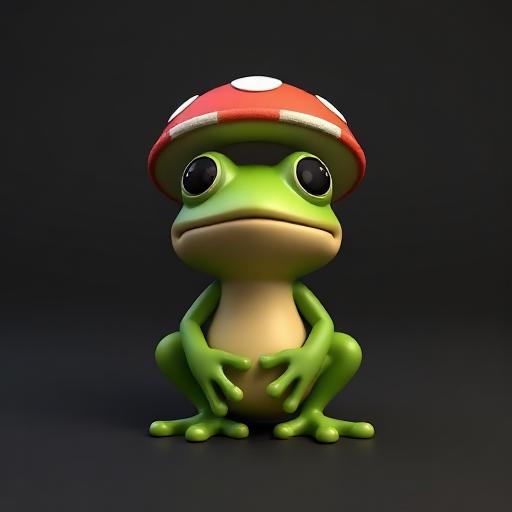 Sapinho usando chapéu de cogumelo
