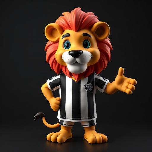 Mascote leão com camisa preto e branco