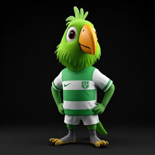 Mascote papagaio verde com camisa do time
