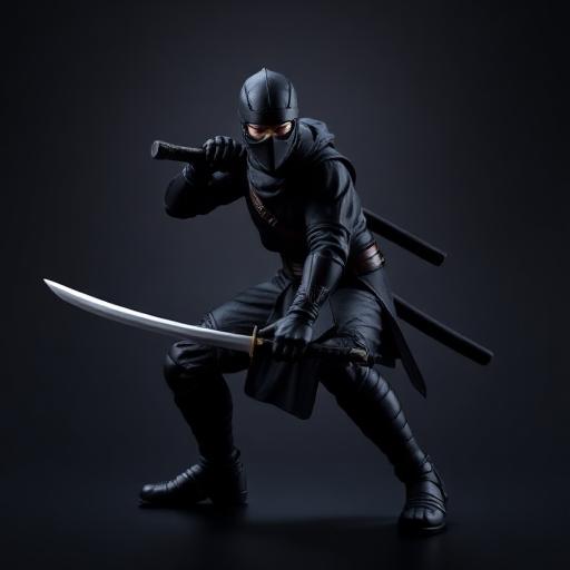 Ninja agachado com katana, action figure
