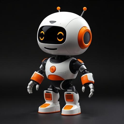Robô fofo estilo Pixar, branco e laranja